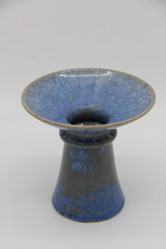 Keramische Werkstadt Kießling Handarbeit Blumenvase breiter Rand blau geeist Keramik