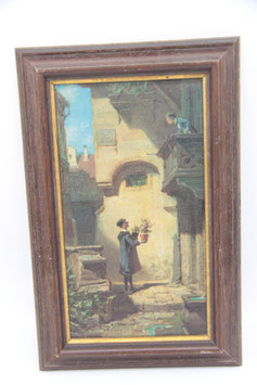 alt Kunstdruck Spitzweg - Der Gratulant gerahmt braun gold 18x32cm