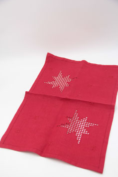 kleine Weihnachtstischdecke Hardanger-Stickerei handbestickt rot Sterne 36x52cm