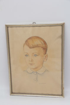 alt Portrait Junge Zeichnung coloriert W. M. Valett 1939 gerahmt Kinderportrait
