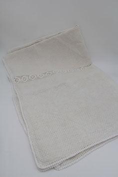 schlichte weiße Tischdecke Häkelborte Häkelkante grob gewebt Handarbeit 90x135cm vintage