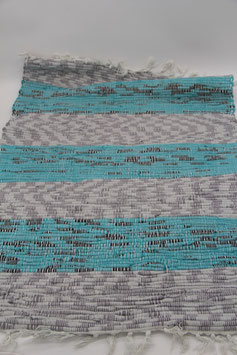 2er Set gewebter Flickenteppich blau grau bunt Upcycling-Stil Vorleger