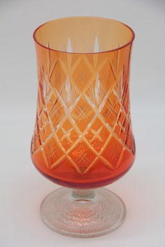Überfang Glas Pokal VEB DDR Kristall 70er Jahre orange Handgeschliffen Tulpe