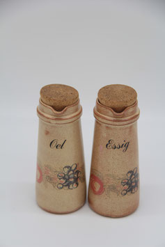 2er Set Keramik Essig / Öl Gefäß mit Korken braun