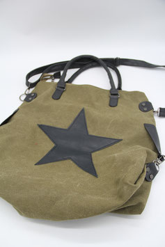 khaki farbende große Handtasche Beuteltasche Umhängetasche Stern