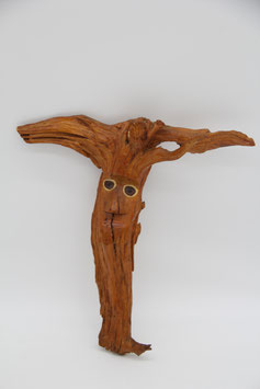 Holzfigur Wandbild geschnitzt Waldgeist Wurzelsepp Wurzelgesicht