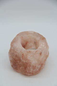 kleiner schwerer Salzkristall Teelichthalter rosa weiß
