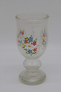 dickwandig Fußbecher Glas mit Fuß bemalt Blümchen handbemalt Blumen Muster Vase