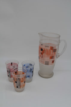 Vintage Trinkgläser Krug Saftkrug Wasserkrug Glas Minimalist Mid Century 1960er