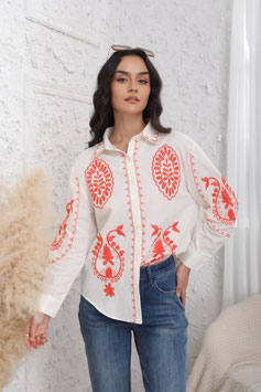 CHEMISE AVEC BRODERIE ECRU /ORANGE