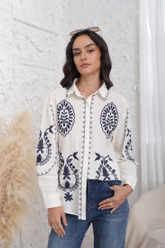 CHEMISE AVEC BRODERIE ECRU /BLEU