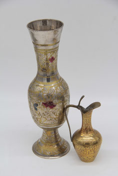 2er Set Metallvasen Messing Metall silber gold Ornament Krug vintage Vase