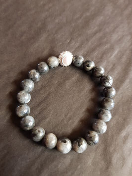 Armband Labradorit grau mit 1 Zwischenteil Perle/Silber 925