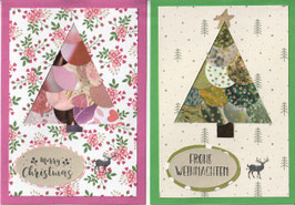 2 Faltkarten Weihnachten: Christbaum grün/pink