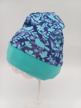 einlagige beanie mit blumen blau türkis ku 44-49