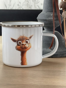 Emaille-Becher mit Alpakamotiv Crazy 56