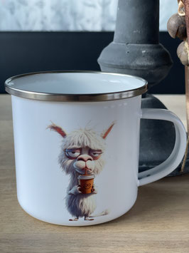 Emaille-Becher mit Alpakamotiv Crazy 70