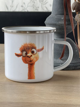Emaille-Becher mit Alpakamotiv Crazy 58