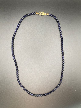 Goldfluss blau Blaufluss, Kugelkette 4 mm Ø, 44 cm mit goldfarbigem Karabinerverschluss