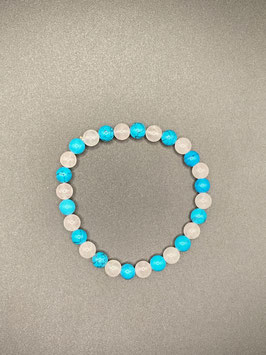 Rosenquarz/Howlith Kugelarmband, 6 mm Perlen, 18 cm, elastisch Stretchband