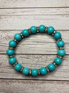 Howlith Kugel-Armband 10 mm, elastisch Stretchband, 19 cm mit silberfarbigen Spacern - ohne Deko