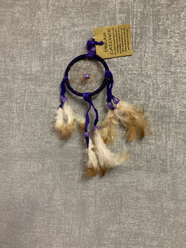 Kleiner Traumfänger "violett", Gesamtlänge ca. 25 cm,  Ring 6,5 cm ∅ mit Perlen und Federn