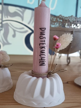 Gugelhöpfli mit Kerze "Pustekuchen" Puder Rosa