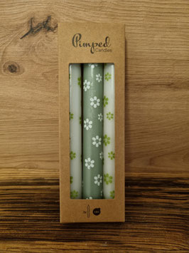 Stabkerzen H20cm 3St. Blumenmotiv Art.4939