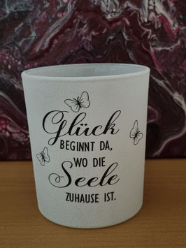 Teelicht weiss beschriftet "Glück" 11cm