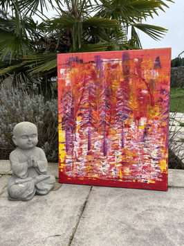 Sans titre 49 — Peinture originale abstraite au couteau rouge orange 61×50 cm