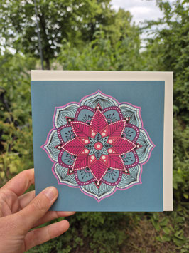 MANDALA KAART (BLAUWE KAART MET ROZET MANDALA) - KLEURRIJK GELUK