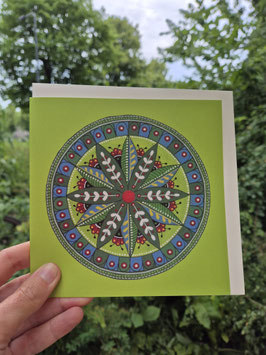 KG07 DUBBELE KAART GROEN BLAD MANDALA (MET ENVELOP) - KLEURRIJK GELUK