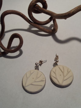 grandes boucles d'oreilles pendantes "arbres" blanches supports en argent 925