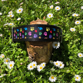 Hundehalsband "Bunte Pfötchen schwarz für ganz grosse Hunde"