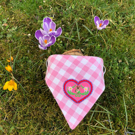 Dreieckstuch Hundehalsband "rosa groß-kariert + kleines Herzl pink"