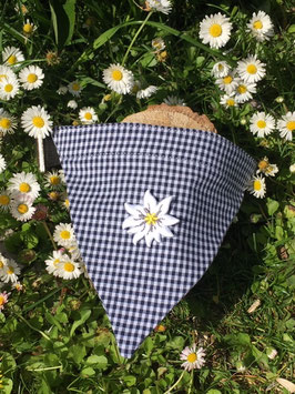 Dreieckstuch Hundehalsband "blau klein-kariert + Edelweißblüte"