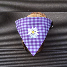 Dreieckstuch Hundehalsband "lila karo + Edelweißblüte"