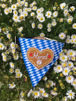 Dreieckstuch Hundehalsband "Raute blau-weiß + grosses Herzl gelb"