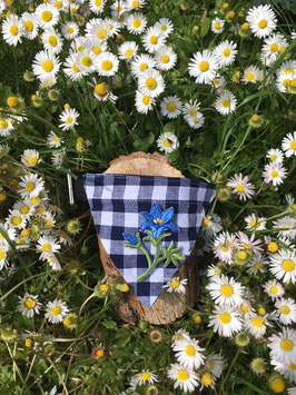 Dreieckstuch Hundehalsband "blau-groß-kariert + Enzian"