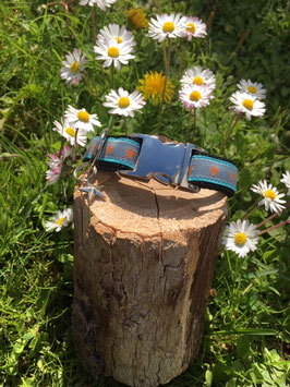 Kleines Hundehalsband "Sterne grau-orange"