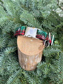 Weihnachtshalsband "Weihnachtsmuster Stoff grün-rot Glitzer"