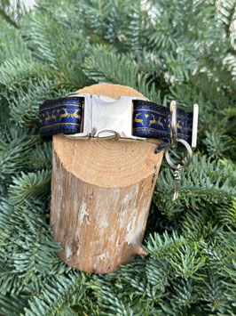 Weihnachtshalsband "Rehe gold auf blau Satin"