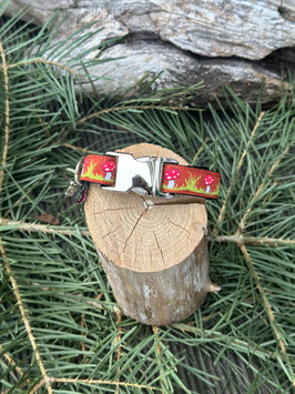 Kleines Hundehalsband "Pilze rotbraun"