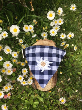Dreieckstuch Hundehalsband "blau groß-kariert + Edelweiß"