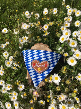 Dreieckstuch Hundehalsband "Raute blau-weiß + kleines Herzl blauer Rand"