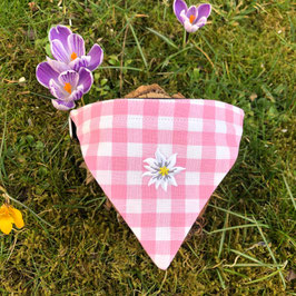 Dreieckstuch Hundehalsband  "rosa gross-kariert + Edelweißblüte"