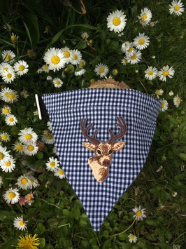 Dreieckstuch Hundehalsband "blau klein-kariert + Hirsch"