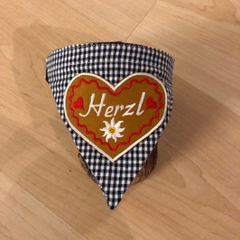 Dreieckstuch Hundehalsband "blau klein-kariert + grosses Herzl rot"