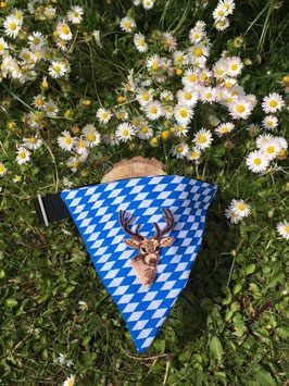 Dreieckstuch Hundehalsband "Raute blau-weiß + Hirsch"