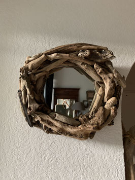 Miroir mural en bois flotté diamètre 20 cm